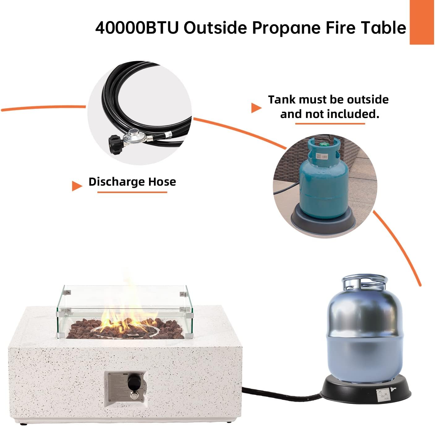 HOMPUS Outdoor Square Propane Fire Pit Table, 35''x12'' Fire Table w Wind Guard & 20lb Tank Cover Table, 50000 BTU Fire Pit w Free Waterproof Cover & Fire Stone for Patio, Garden, Colorful Terrazzo