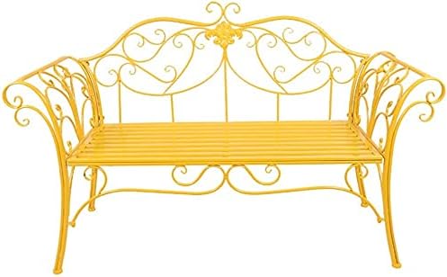 Outdoor Garden Bench, Patio Porch Chair Furniture, 52in Garden Bench Park Terrace Leisure Bench, Courtyard Metal Double seat Outdoor Furniture Chair, Weather-Resistant Porch Chair Deck(Yellow)