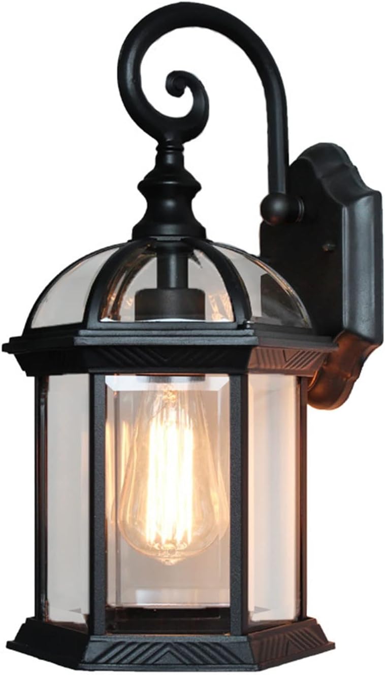 Black Outdoor Wall Lights, Vintage Exterior Lantern Light Fixture Anti-Rust Waterproof Wall Mount Lamp with Clear Glass E27 Base Porch Light for Garage Front Porch Entryway Patio