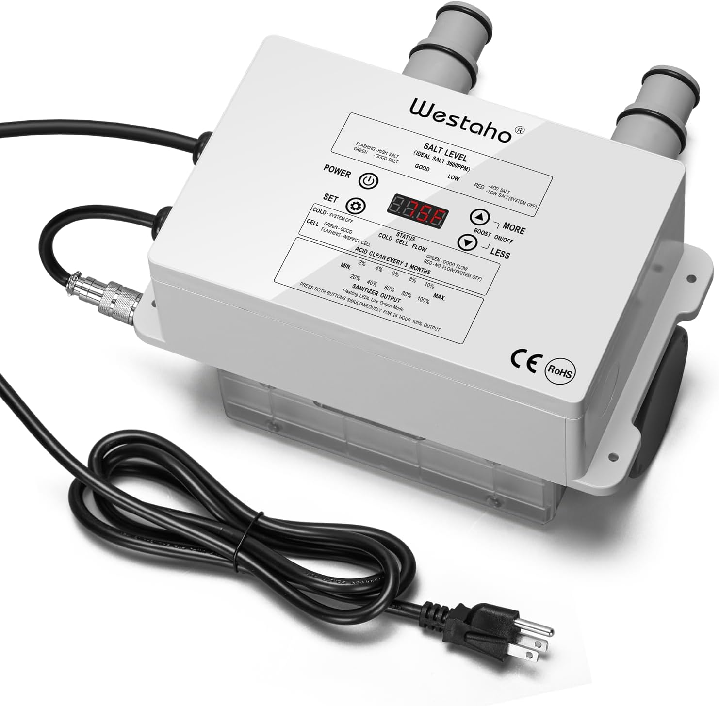 Salt Chlorine Generator, Westaho Salt Water Pool Chlorinator System with USA-Made Titanium Cells, for Above Ground Pools Up to 15,000 Gallons, Compatible with Intex Pools, IP66 Waterproof