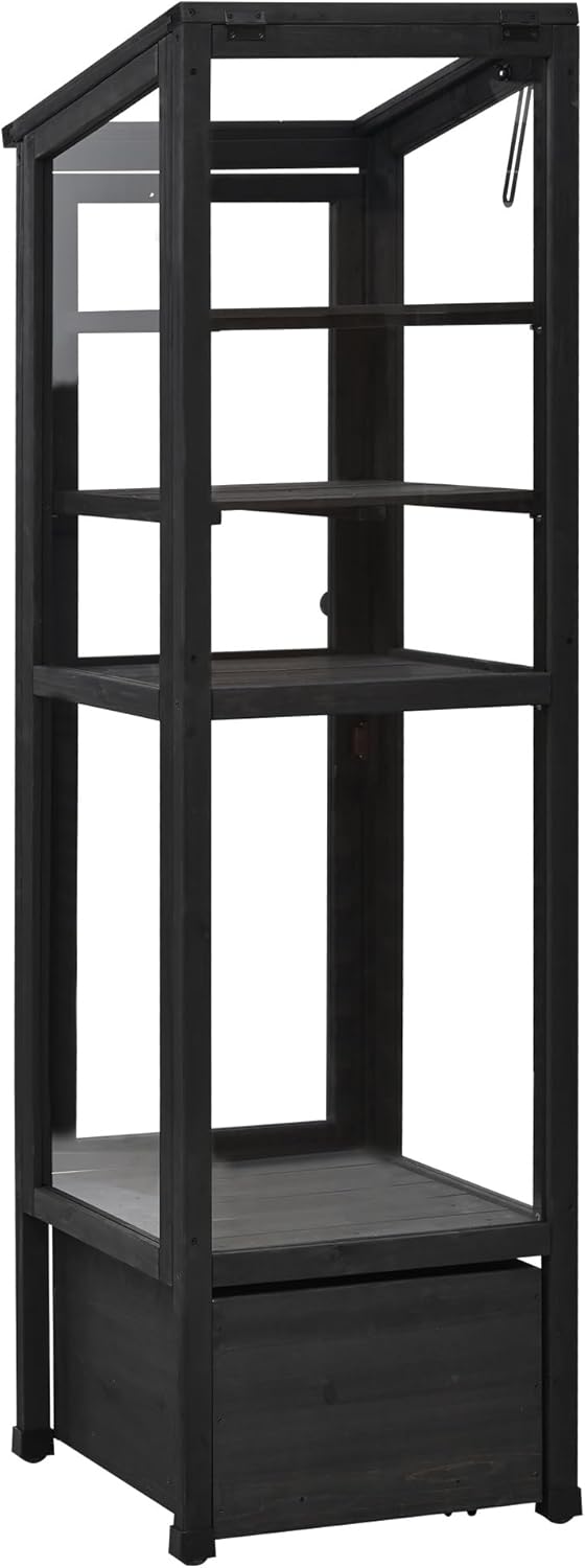 62.4inch Wood Garden Greenhouse(Black)