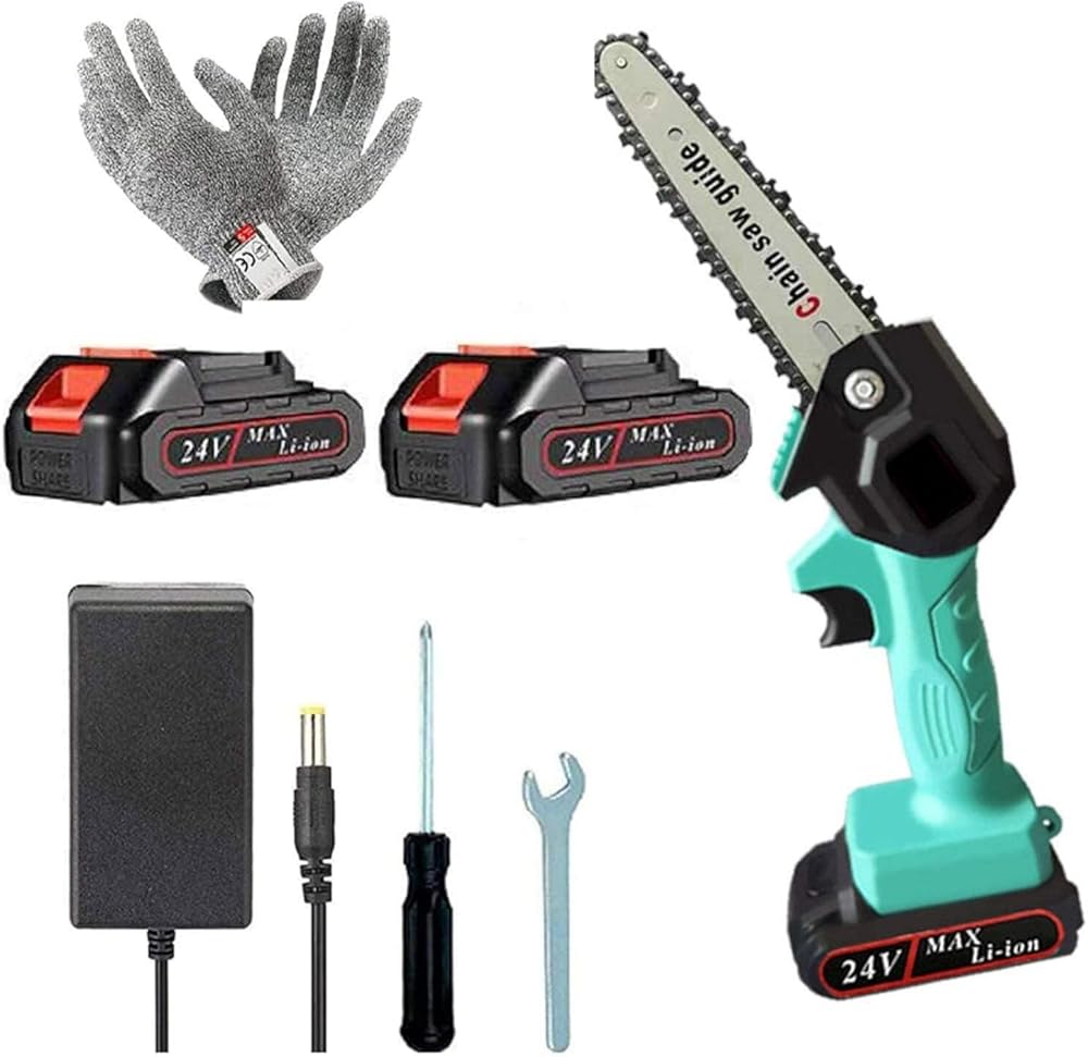 6-Inch Mini Chainsaw Cordless 24V Electric Chainsaw, Lightweight Power with 2 Batteries for Wood Cutting, Tree Branch Pruning
