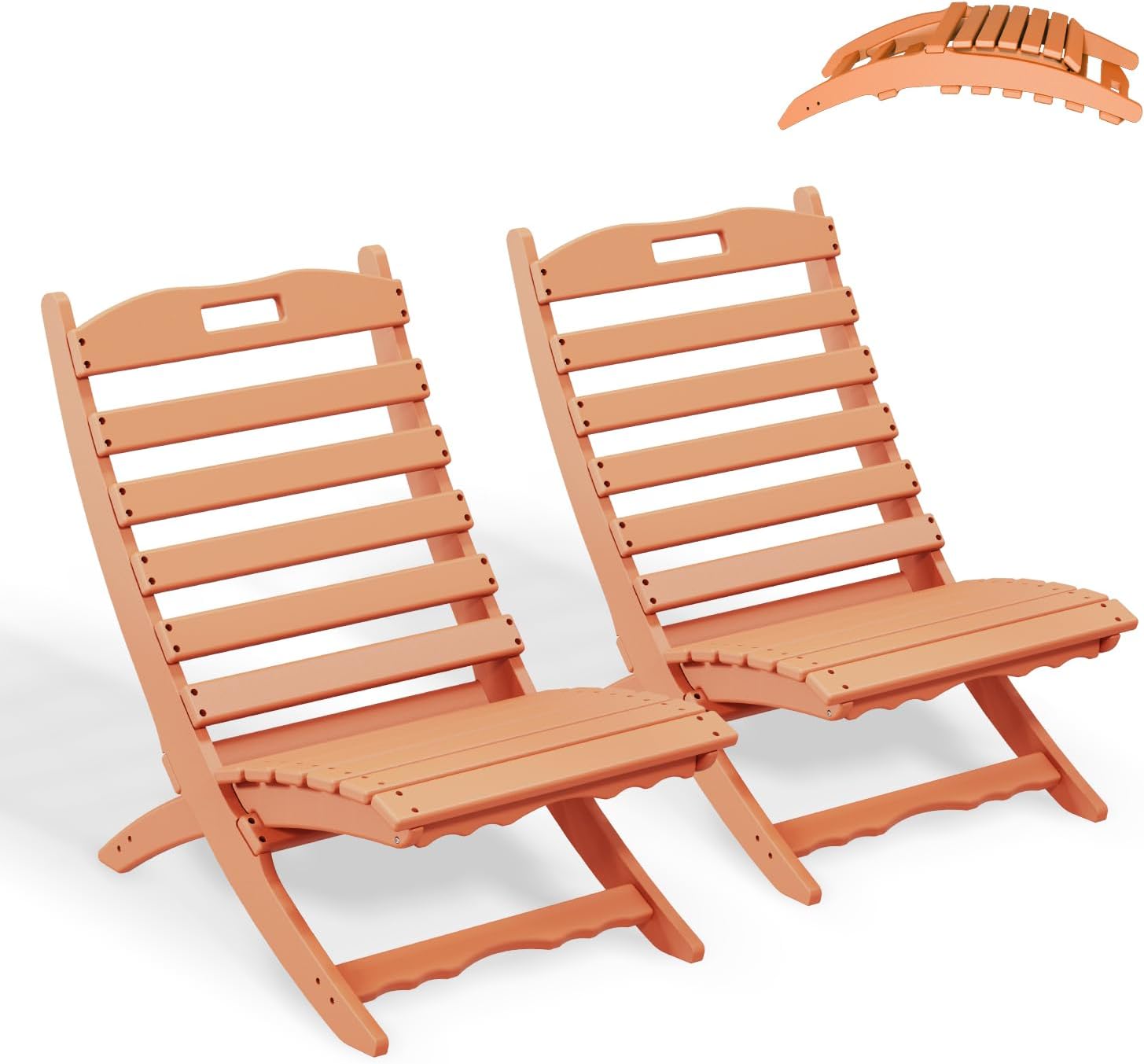 GREENVINES | Limited Edition | Apricot | Folding-Xavier-Chairs Set of 2 | Wave | Portable Adirondack-Chair | HDPE Plastic | All Weather Fire-Pit Chair | for Beach Outdoor Deck Poolside