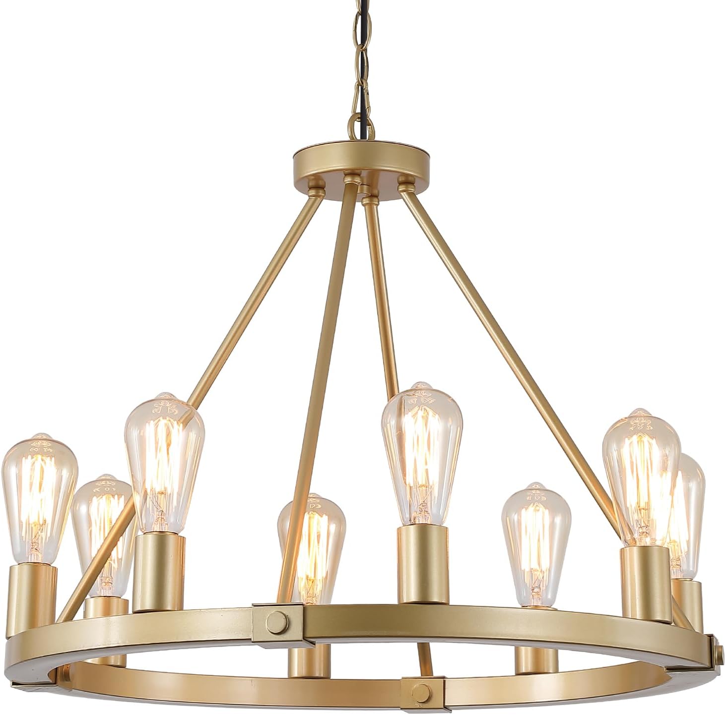9MMML 23.6“ 8 Lights Golden Wagon Wheel Chandelier, Large Luxury Kitchen Island Pendant Light for Living Dining Room Foyer Entryway,Height Adjustable,E26.