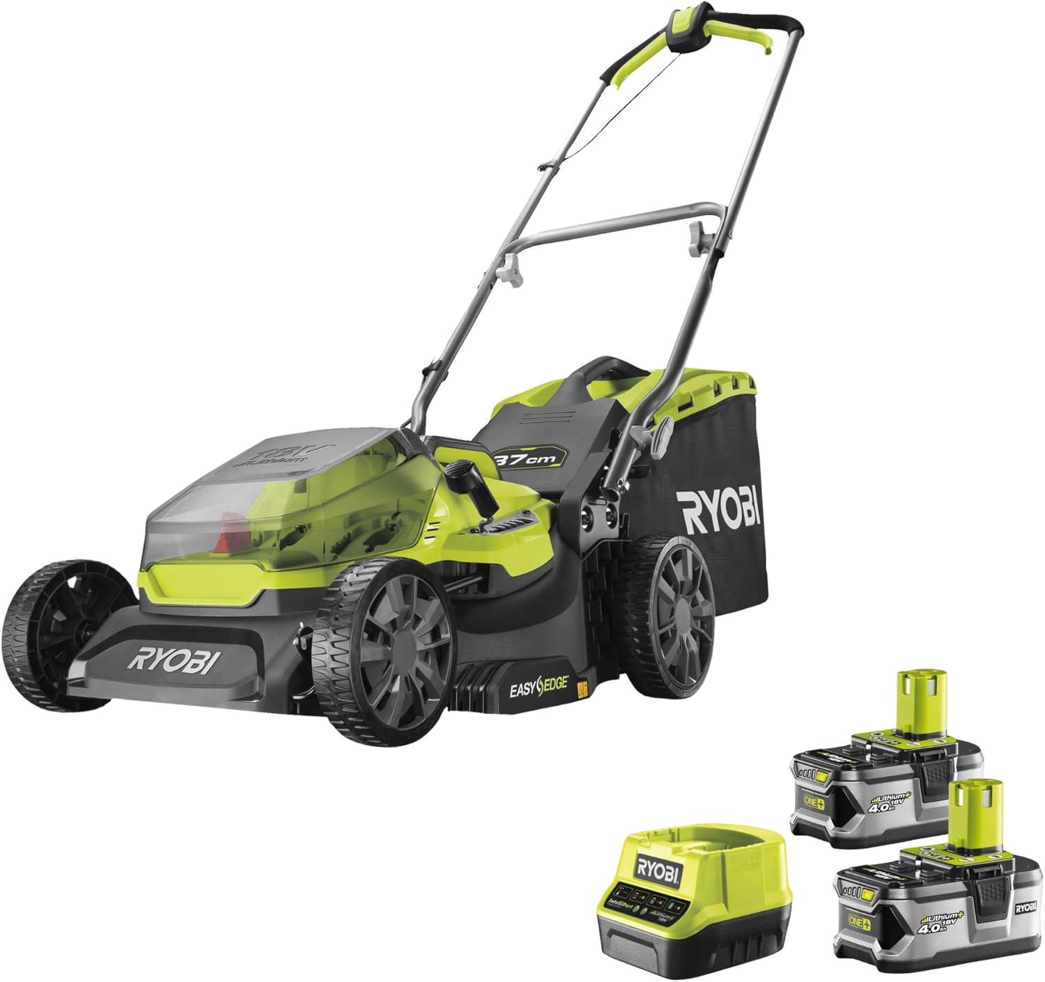 Ryobi RY18LM37A-240 Battery lawnmower 18V ONE+ 37cm 20-70mm 45 Lt 2x4.0 Ah