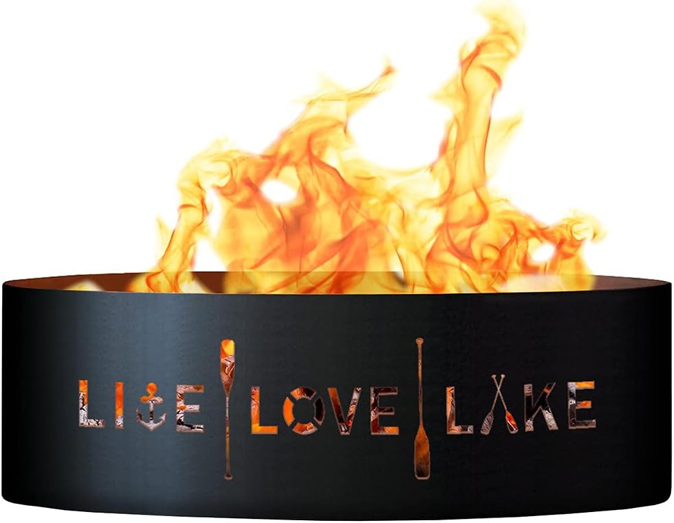 PD Metals LLL01848 Live Love Lake Unpainted 12 in. Tall 48 in. Diameter Outdoor Fire Ring - 48 x 48 x 12 in. - Rustic Black Color