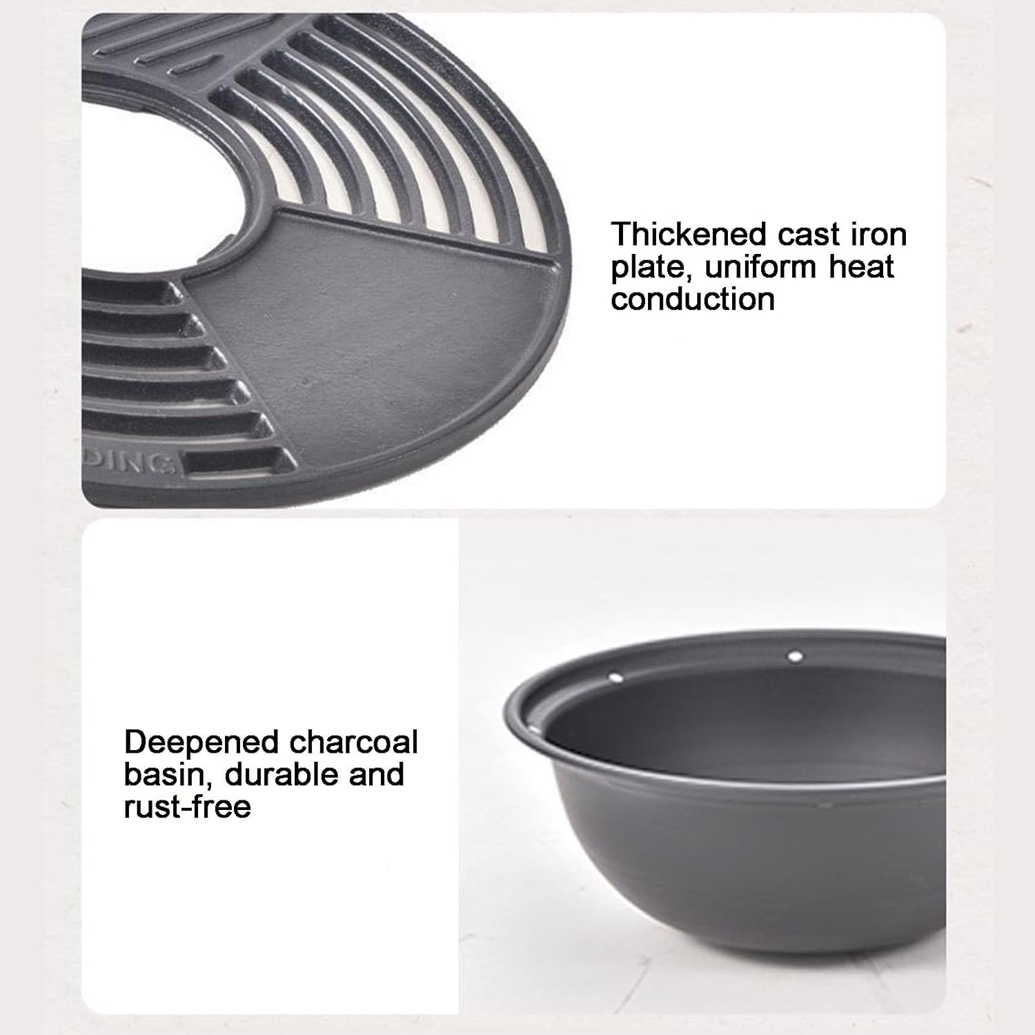 Tabletop Clay Stove, Clay Charcoal Stove Portable Grill, 16x17 Inch Outdoor Fire Pit Combo Hibachi Grill with Marble Steel Bracket White Grey(White)