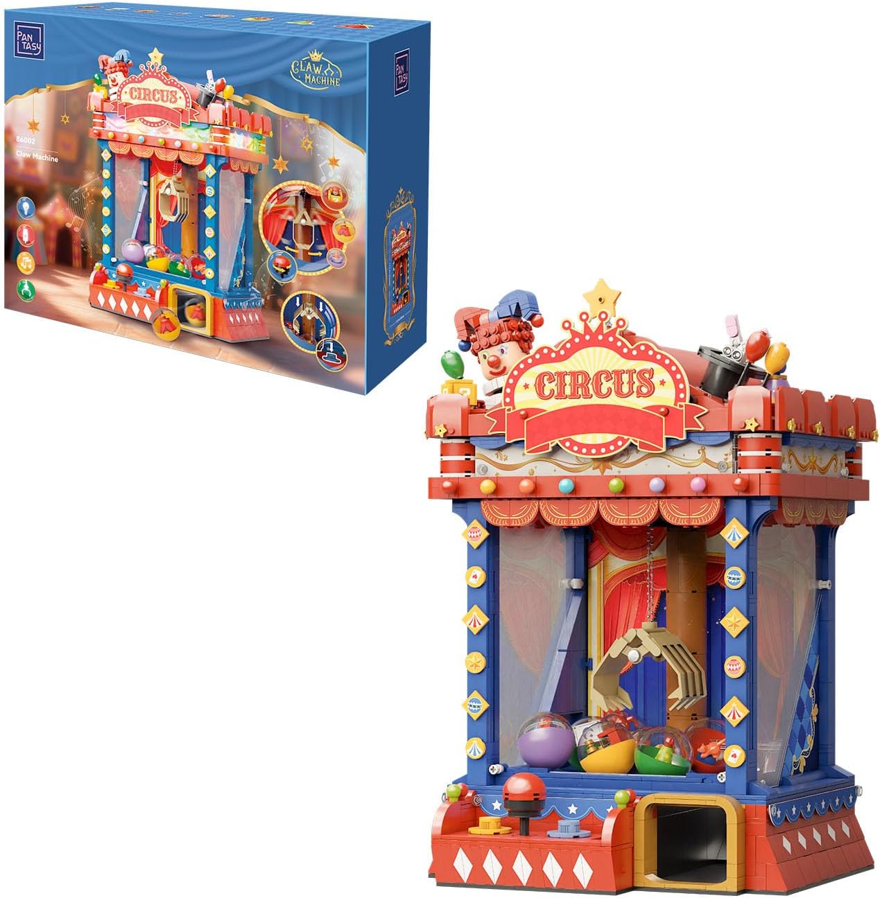 PANTASY Retro Circus Claw Machine Building Kit, Arcade Style Arcade Machine Block Model with Lights & Music, Interactive Collectible Building Set and Display Toy for Adults and Kids