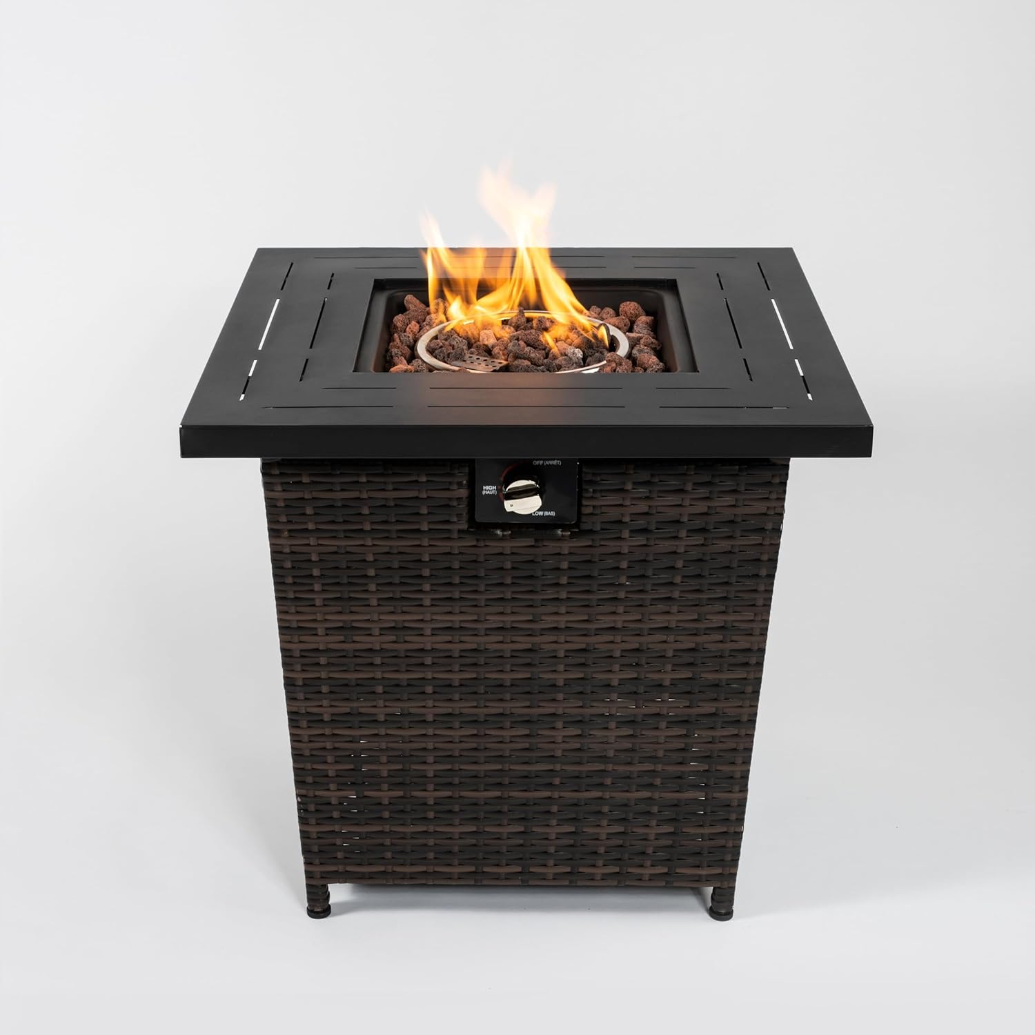 28inch Wicker Square Fire Pit Table Outdoor Brown Steel