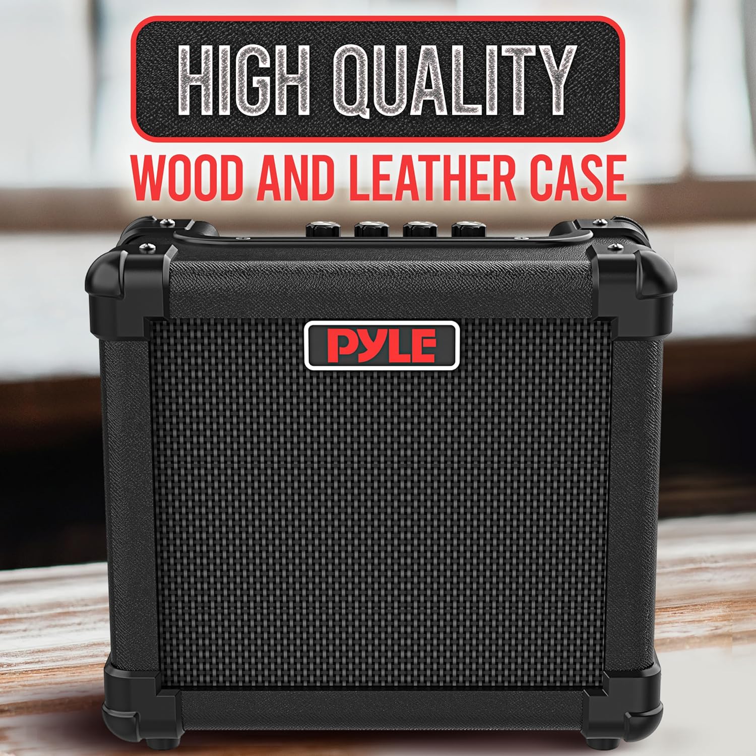 Pyle Portable Electric Guitar Amplifier - Battery or Wall Power 10 Watts Mini Instrument Amp with 5-Inch High Definition Speaker, Volume, Bass, Treble, Distortion, Gain Controls, AUX Input