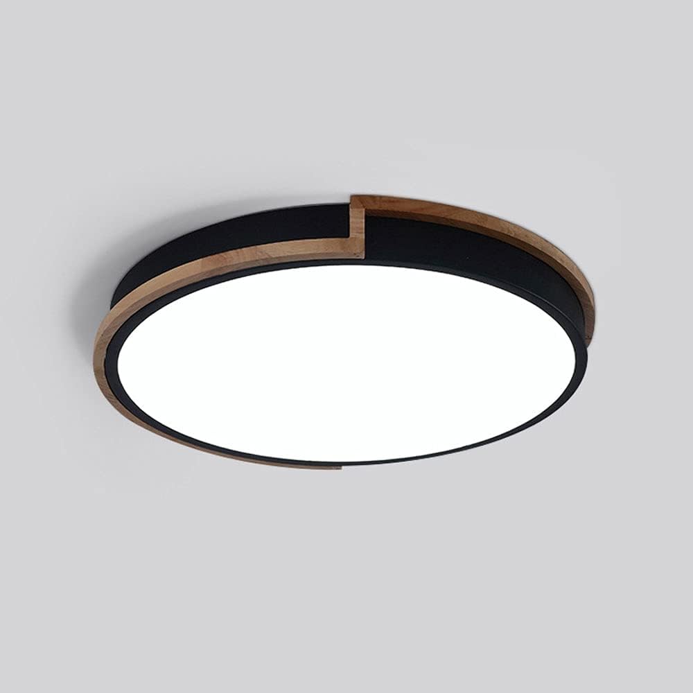 LED Flush Mount Ceiling Light, Three-Color Dimming Ceiling Light, Modern Wrought Iron and Wooden Decoration Ceiling Lamp, Bedroom Corridor Study Lighting Fixture