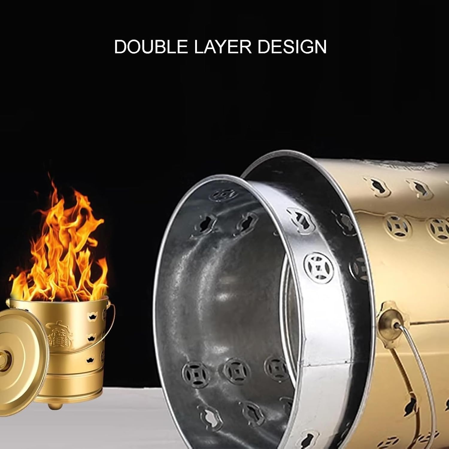 Paper Burner, Stainless Steel Burn Barrels with Fire Hook, Garden Fire Pit Cage for Burning Garbage Leaves Yard and Waste Debris Paper(48cm)