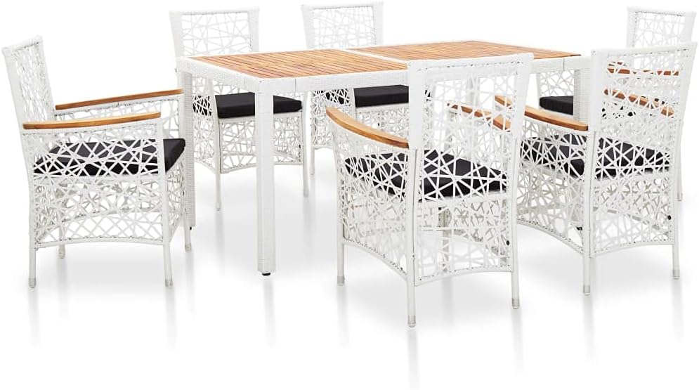Patio Set 7 Piece Patio Dining Set Poly Rattan White