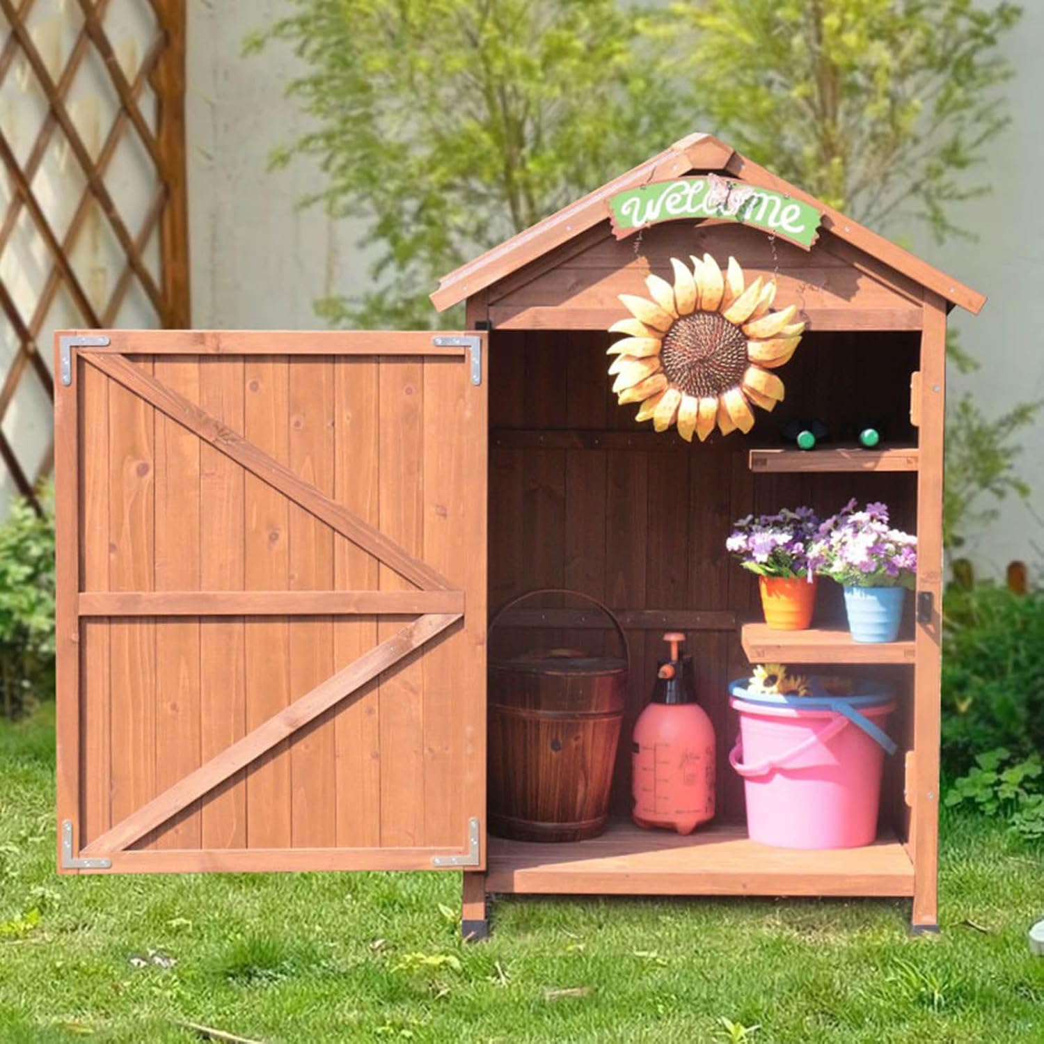 Outdoor Garden Patio Wooden Storage Cabinet, weatherproof Potting Bench Table Yard Lawn Tool Shed,Backyard Furniture Wood Workstation, for Deck/Greenhouse/balcony