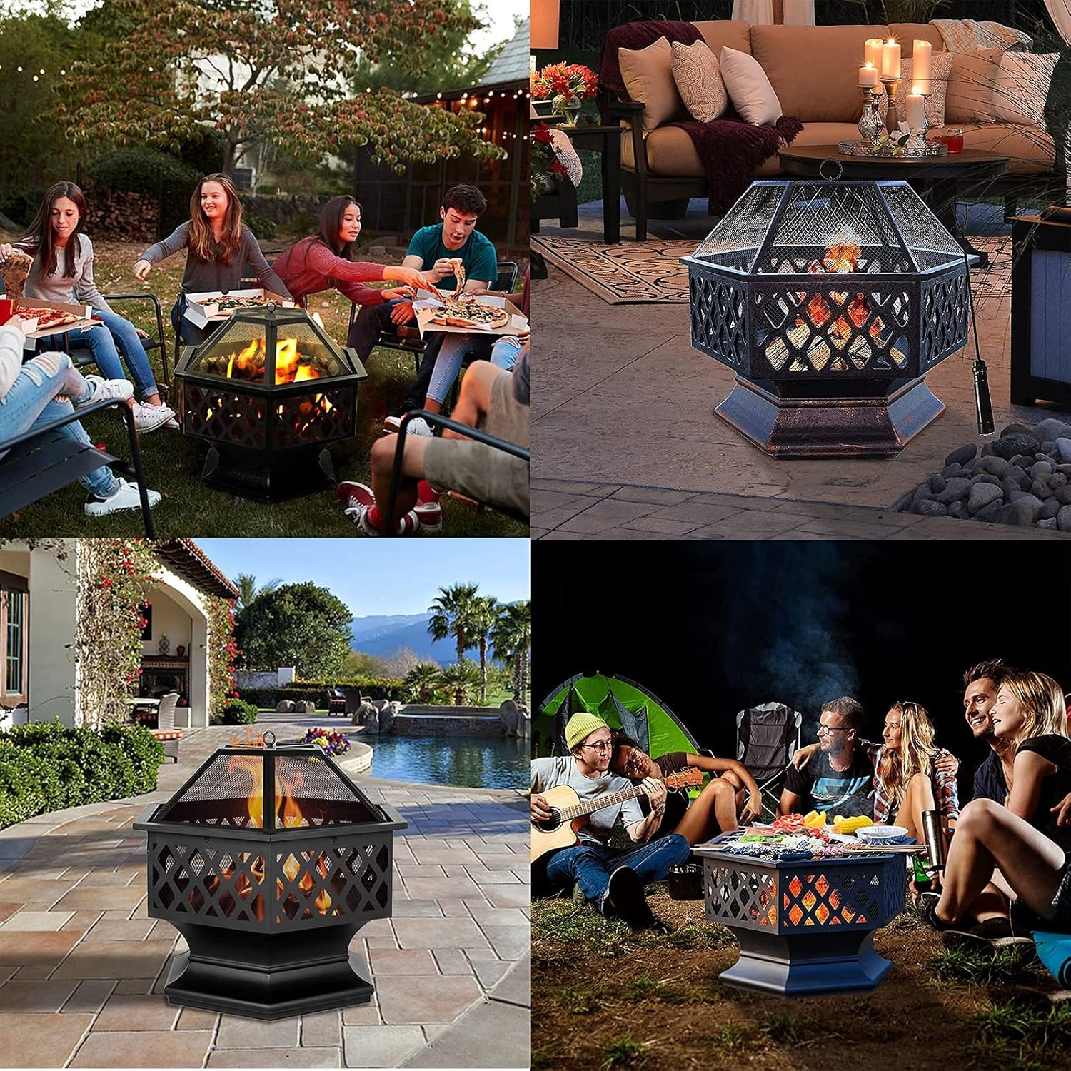 Fire Pit for Outdoor Garden Patio, Outdoor Fire Pit Grill, Large Hexagonal Wood Burning Firepit for Backyard Garden, Patio Or Camping