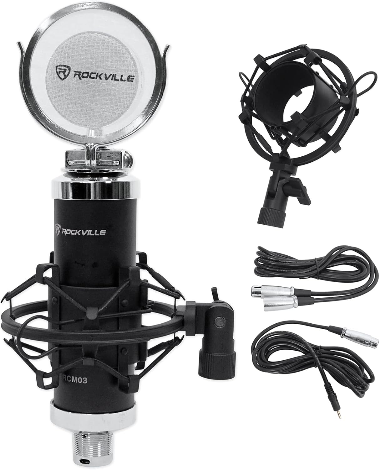 Mackie Onyx Producer Recording Interface Bundle with Rockville PRO-M50 Headphones, RCM03 Pro Mic, RCTR106B TRS to TRS Cable, RDMS70 Mic Stand and RHPA4 Headphone Amplifier Stereo