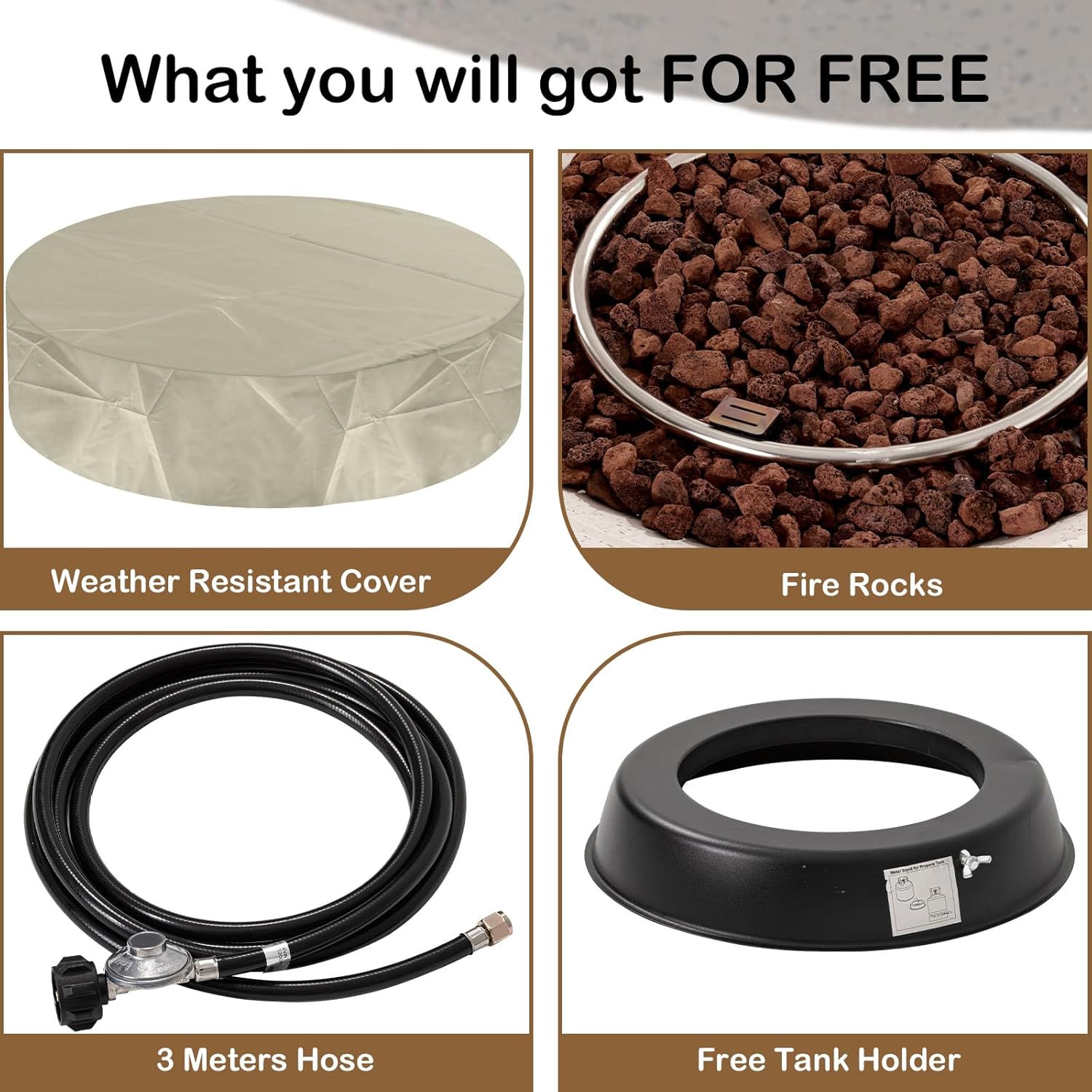 SUNBURY Outdoor Fire Pit Table Propane Gas Fire pits &Outdoor Fireplaces 40.5″ Inch Rounded Firepit Table with Tank Cover, 50,000 BTU Fire Table for Patio Set, Brown