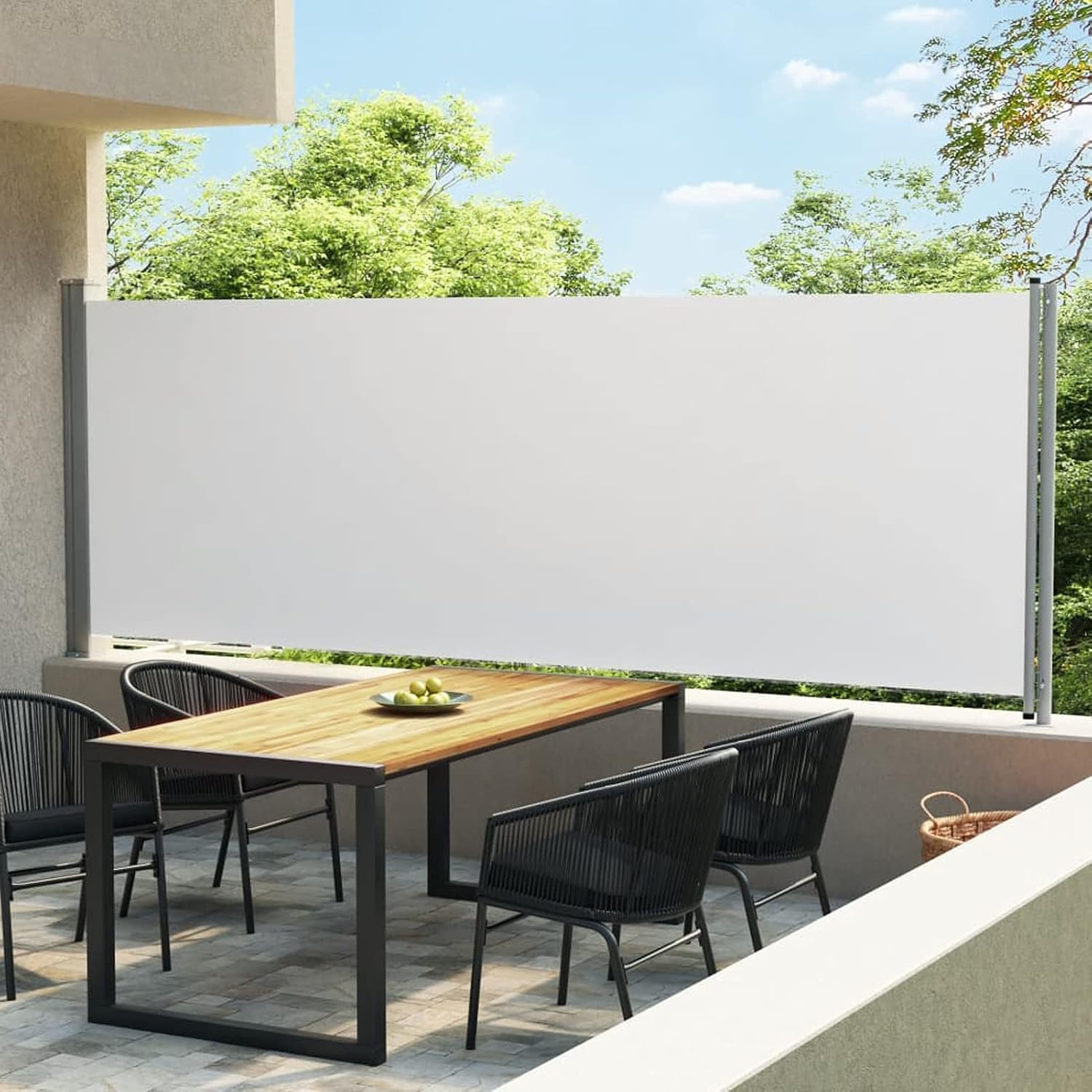 Retractable Side Canopy, Privacy Protection, UV Protection, Waterproof, Side Canopy for Balcony, Garden, Terrace, Automatic Backup, Cream 600 x 160 cm Type 1