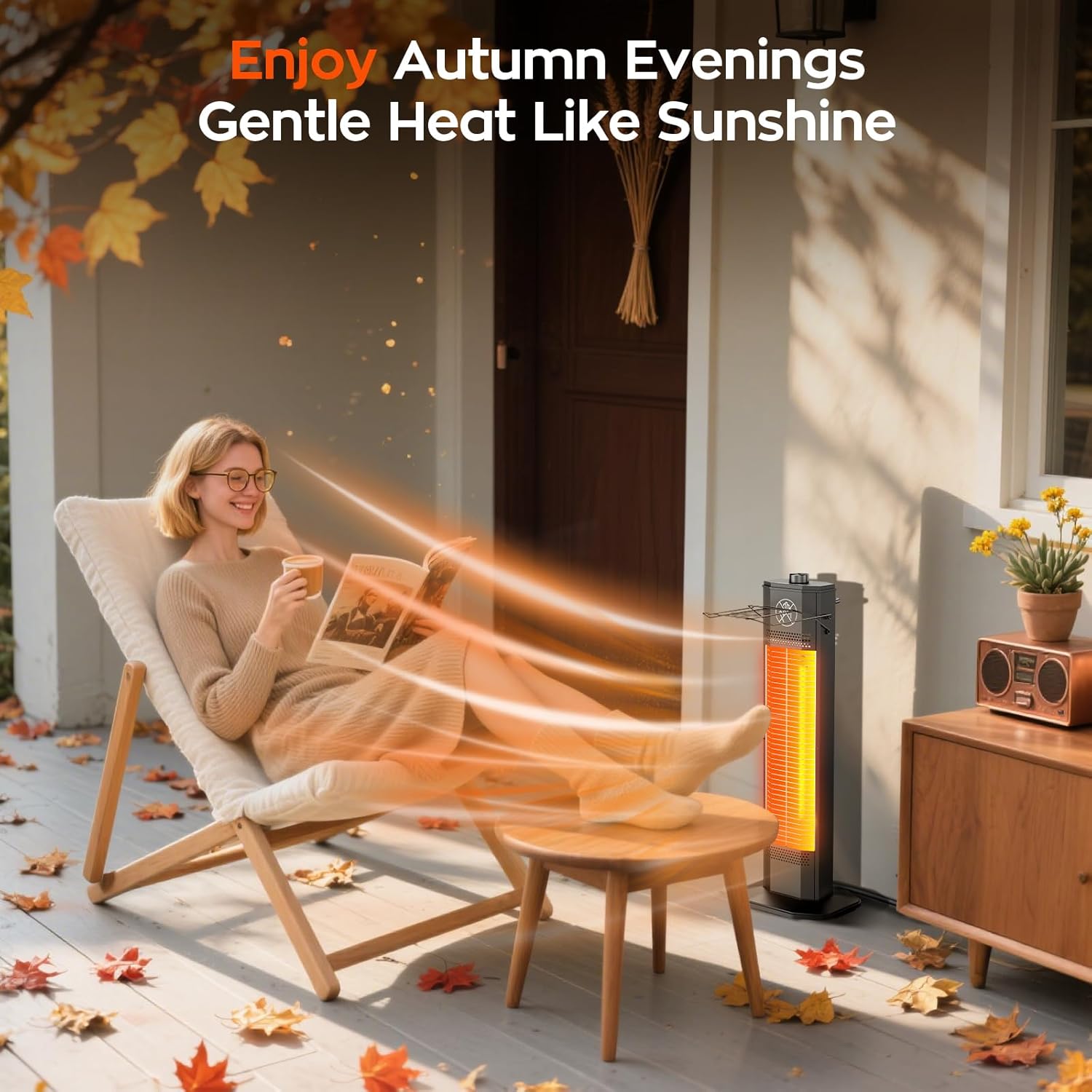 Outdoor Electric Patio Heater, 27-inch Infrared Tower Heater with 1200W Instant Heating, IPX5 Waterproof, Tip-Over & Overheat Protection, Space Heater for Patio Garage Workshop Indoor & Outdoor Use