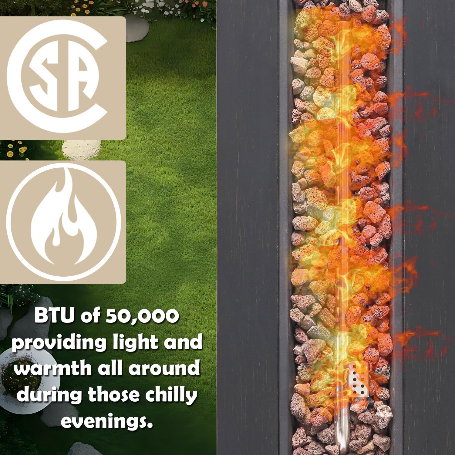 48“ Outdoor Propane Fire Pit, 50,000 BTU Rectangular Iron Gas Fire Pit, Modern Patio Firepit Table Waterproof Outside Metal Heater Fireplace for Deck Backyard Garden