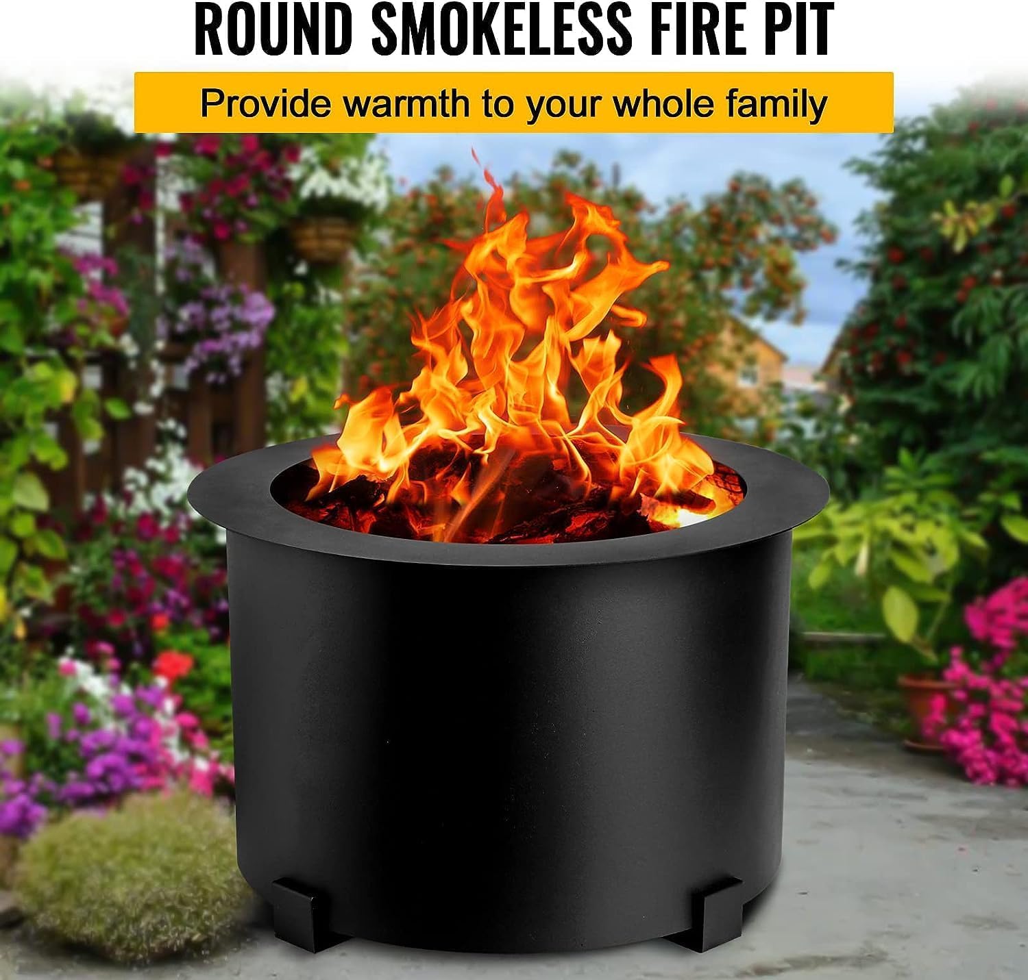 Smokeless Fire Pit, Carbon Steel Stove Bonfire, Large Wood Burning Fire Pit, Outdoor Stove Bonfire Fire Pit, Portable Smokeless Fire Bowl for Picnic Camping Backyard Black,21.5