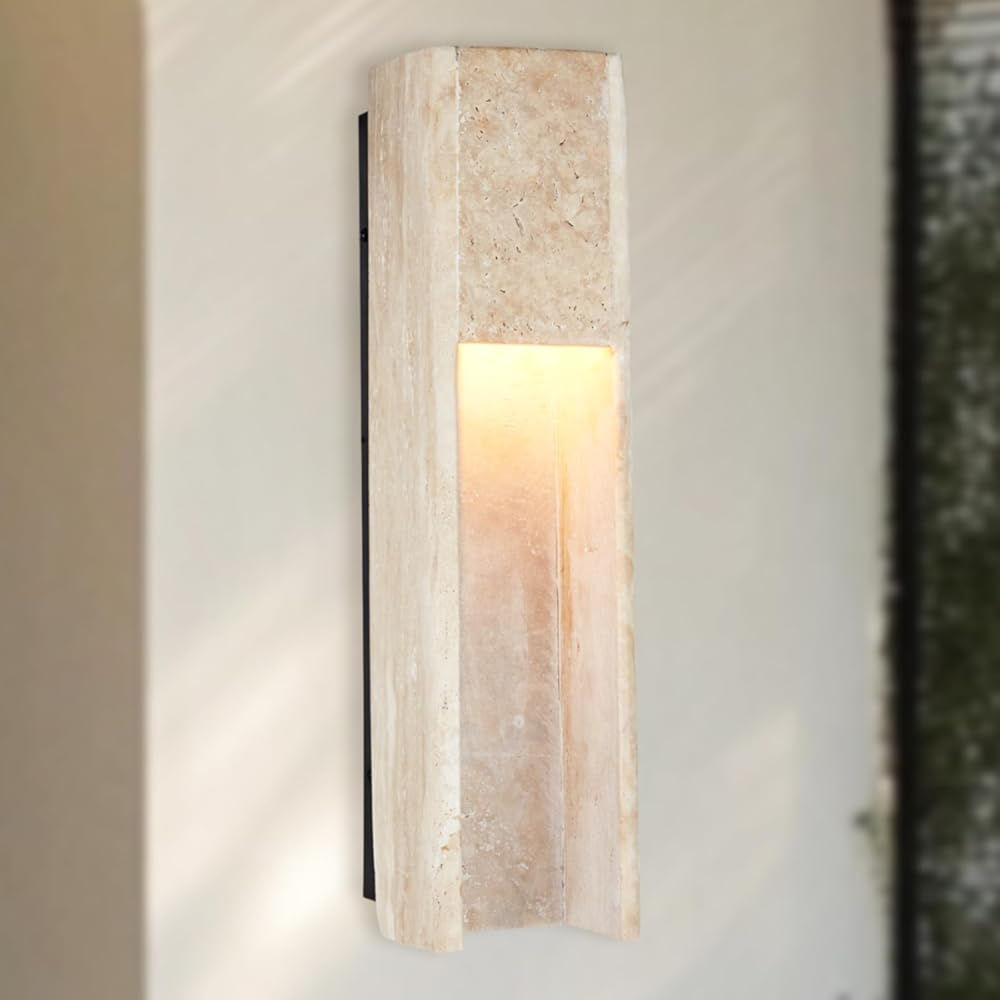 Travertine Polished Stainless Steel Canopy Indoor/Outdoor Sconce, Travertine, Polished Stainless Steel Canopy, Indoor/Outdoor, Living Room Wall Sconce Lighting, 5