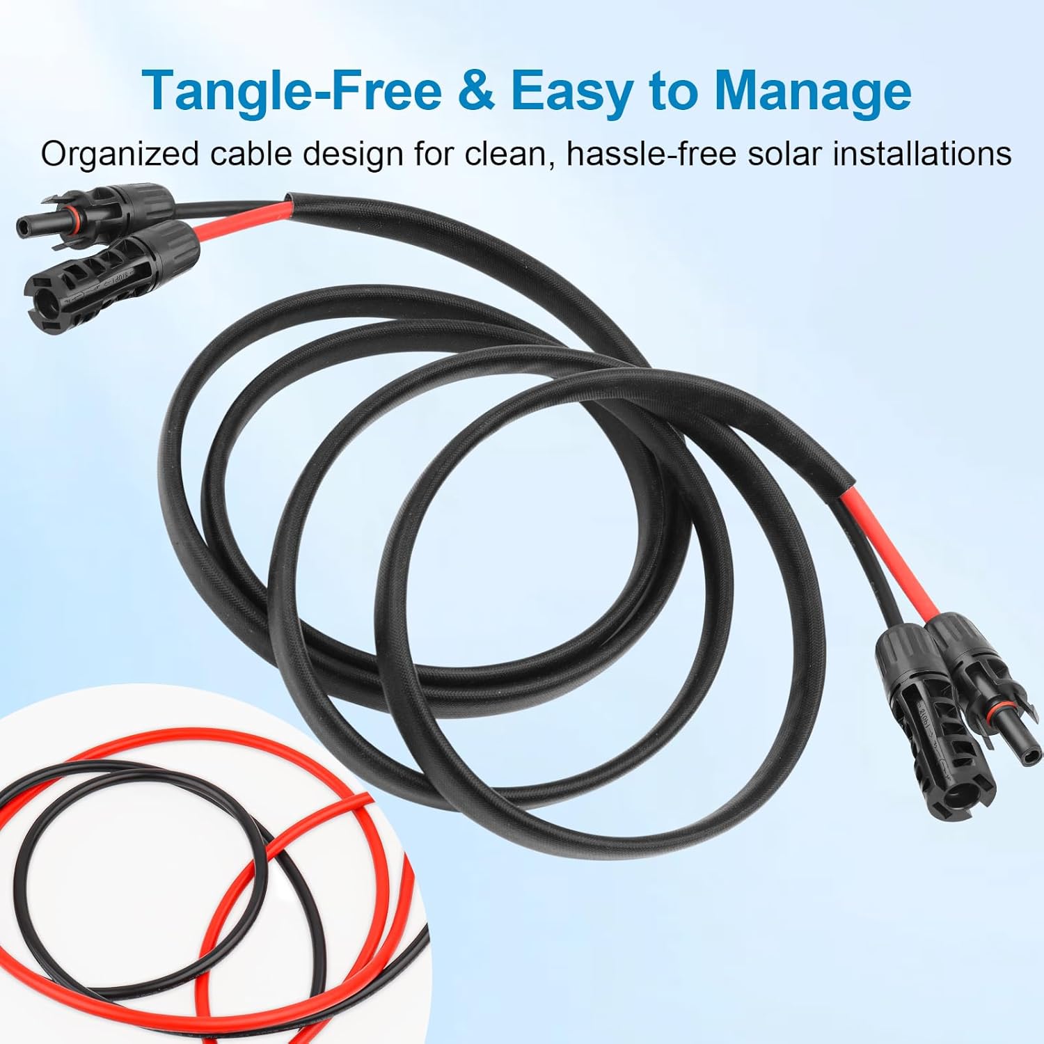 XRDS -RF Solar Cable 30FT, 8AWG Solar Extension Cable with Male & Female Solar Connectors, Flame-Retardant Protective Sleeving Solar Panel Cable, Weatherproof PV Wire for Solar Panel Connection