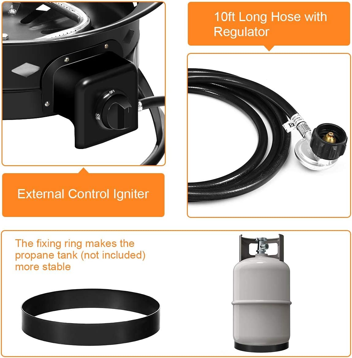 ARLIME Gas Fire Pit Outdoor Portable Propane Fire Bowl, Gas Fireflame Pit Bowl 19