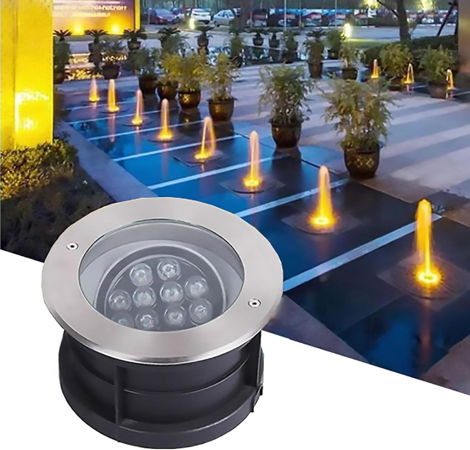 LED Underwater Buried Light - Recessed Underwater Light, 15° Adjustable Angle IP68 Waterproof Stainless Steel Buried Light, 24V Embedded Pool Spotlight, For Pools, Parks, Fountains Lighting(RGB,24W)