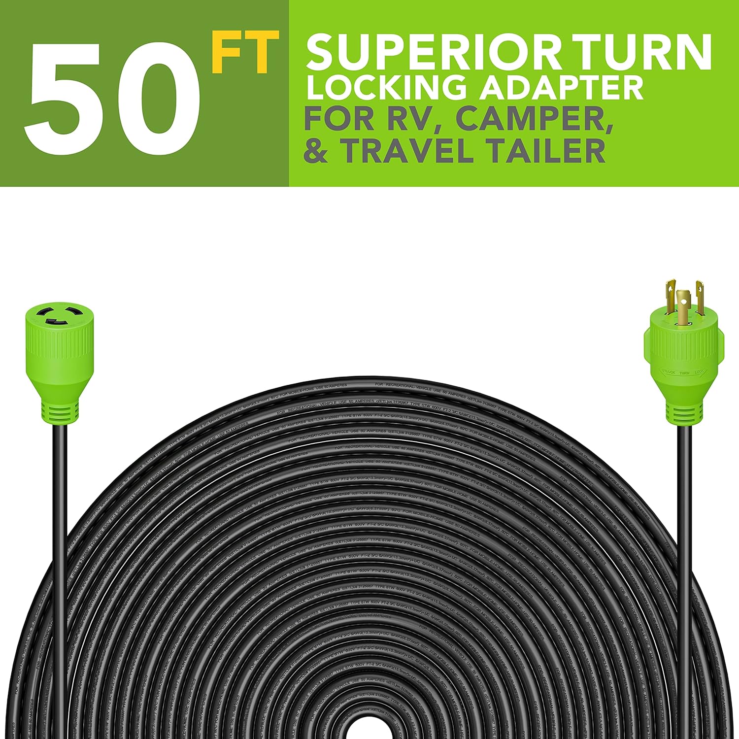 3-Prong 50 Foot 30 Amp Generator Cord, 10 Gauge Heavy Duty L5-30 Generator Power Cord Up to 3750W (50-Feet)