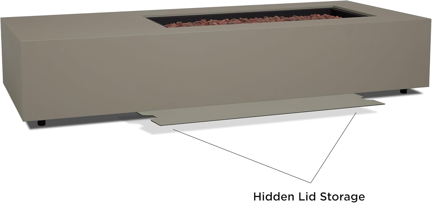 Real Flame Aegean 72in Rectangle Propane or Natural Gas Fire Pit Table, 65,000 BTU, Powder-Coated Steel, Push-Button Ignition, CSA Certified, Stainless Steel Burner with Lid (Mist Gray)