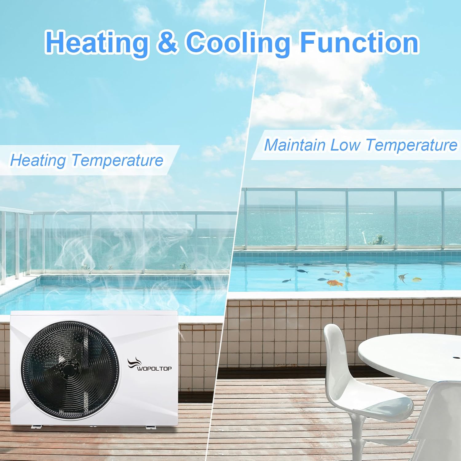 Full DC Inverter Pool Heat Pump 58,000 BTU for Swimming Pools, 17KW Electric Pool Heater with WiFi Smart Control via APP, Dual Function of Heating and Cooling, 220-240V, up to 14,000 Gallons