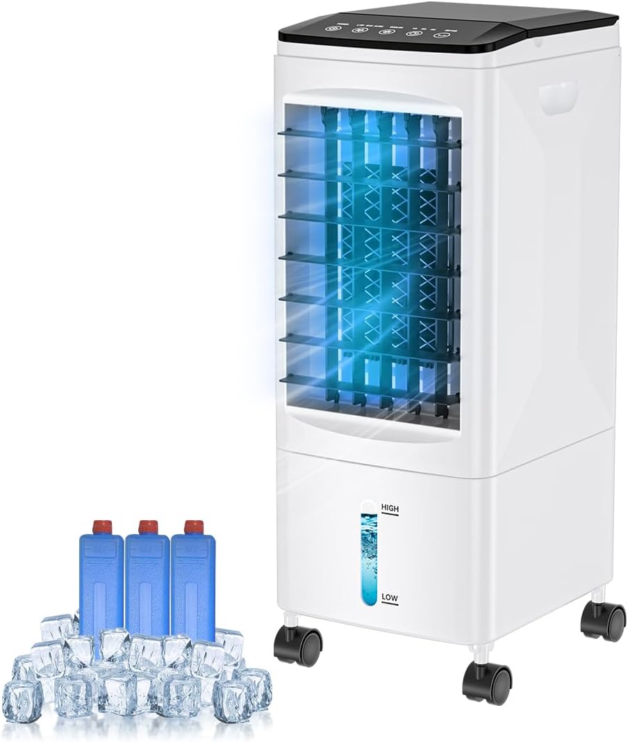 Portable Air Conditioners, 3-IN-1 Evaporative Air Cooler, 2.5 Gal Fast Cooling Portable AC Unit w/Remote & Timer, 3 Speed Quiet Swamp Cooler, Windowless Air Conditioner Fan for Room Office (White)