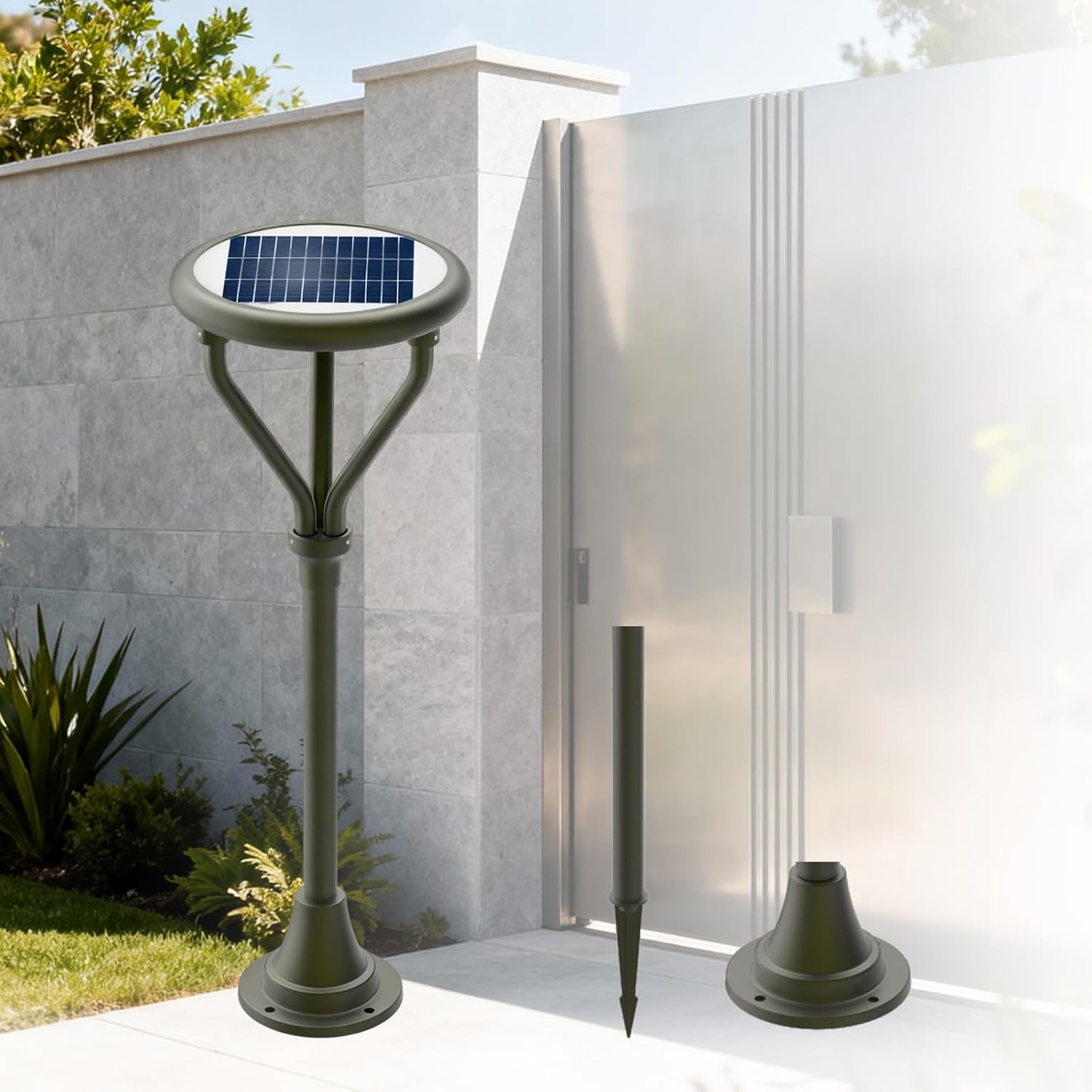 10W Solar Post Light, 3000K/5000K Dimmable LED Landscape Lights, 8-12H Runtime, Super Bright, IP65 Waterproof Garden Spotlights for Garden Paths, Yard,Outdoor, 100-277VAC, CE/RoHS Listed