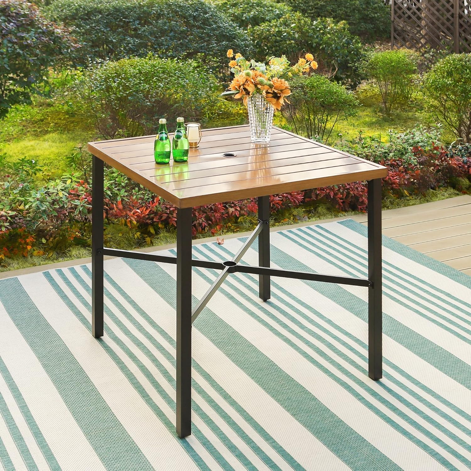 Sophia & William Patio Bar Table Outdoor Metal Square Bar Height Dining Table with 1.61’’ Umbrella Hole