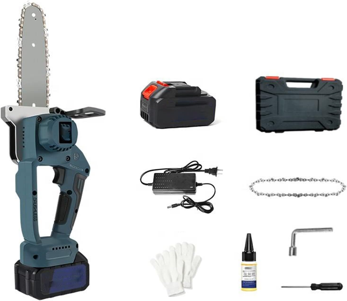 8 Inches Mini Chainsaw Cordless Power Saws 21V 4.0ah Electric Battery Chainsaw One-Hand Handheld Chain Saw w/Security Lock for Garden and Farm