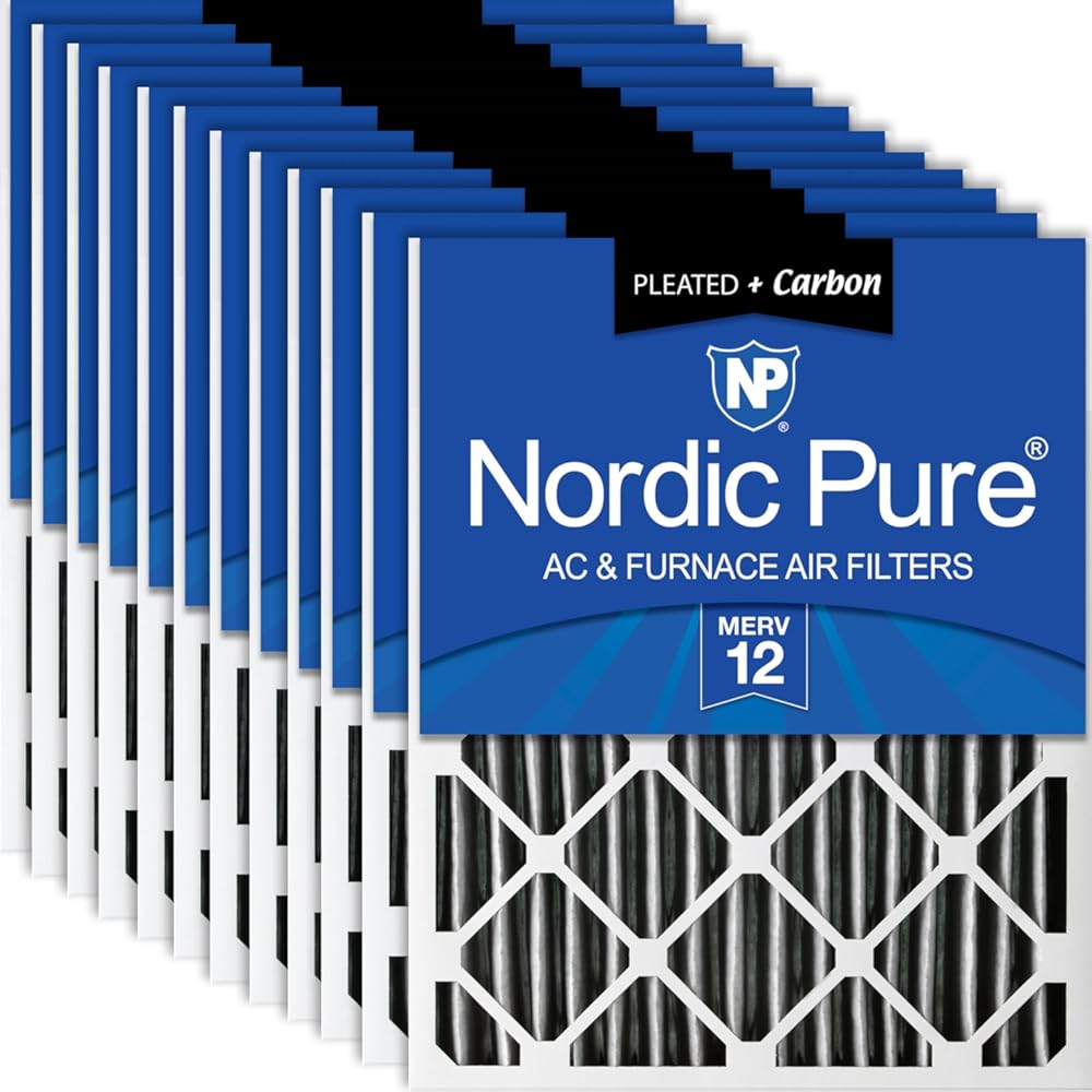 Nordic Pure 20x24x2 (19 3/8 x 23 3/8 x 1 3/4) Furnace Air Filters MERV 12 Pleated Plus Carbon 12 Pack