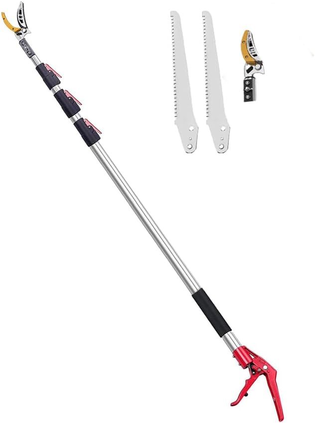4-11.5 Ft Extendable Tree Pruner & Pole Saw – Telescopic Tree Trimmer with Extra 1 Pruner & 1 Saw for High-Branch Trimming, Fruit Picking, and Yard Maintenance