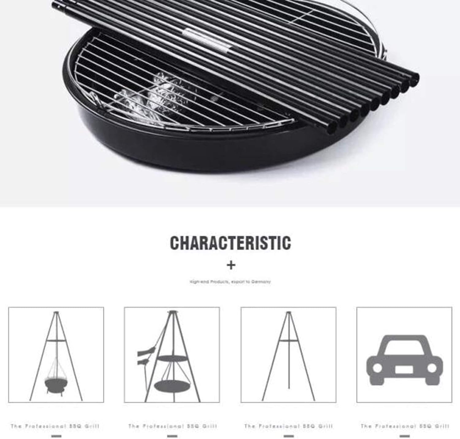 Camping Fire Pit Portable, Outdoor Height-Adjustable Hanging Tripod with Stainless Steel Barbecue Net and Charcoal Barbecues Grill Tall Garden Patio Heater for Campfire Cooking Pot Rack black