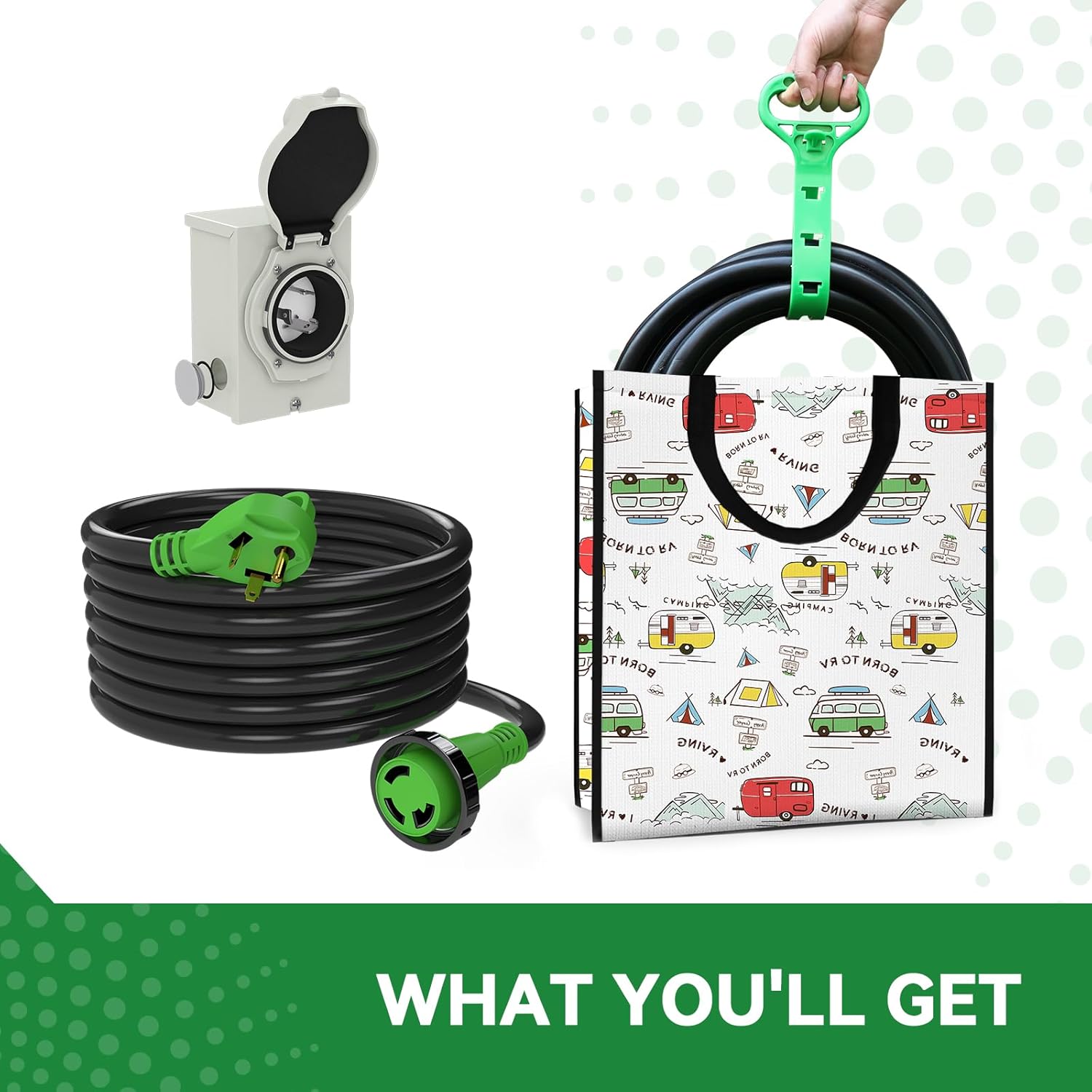 Pre-Drilled 30 Amp Generator Inlet Box and 30 Amp RV Extension Cord 25FT Waterproof Combo Kit, NEMA TT-30P to L5-30R Power Extension Cord with NEMA L5-30P Generator Inlet, ETL Listed