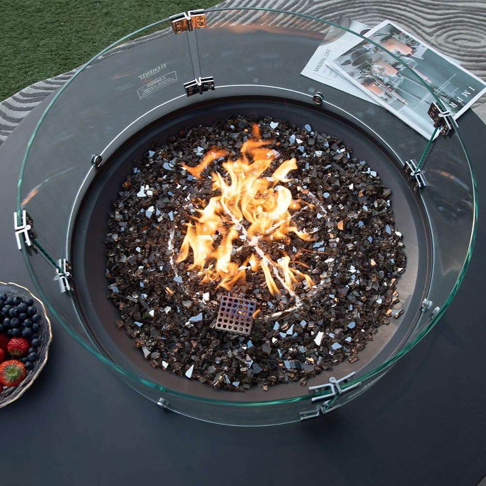 Elementi Plus Glass Wind Screen Outdoor Firepit Bowl Wind Guard Round Clear Fire Pit Glass Guard Fireplace Screen Tempered Glass Wind Shield Firepit Accessories - 25.4 x 25.4 Inches