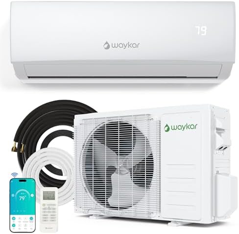 Waykar 12000BTU Wifi Enabled Mini Split Air Conditioner & Heater with Inverter, 20.5 SEER2 115V Wall-Mounted Ductless AC Unit Cools up to 750 Sq. Ft, Compatible with Alexa