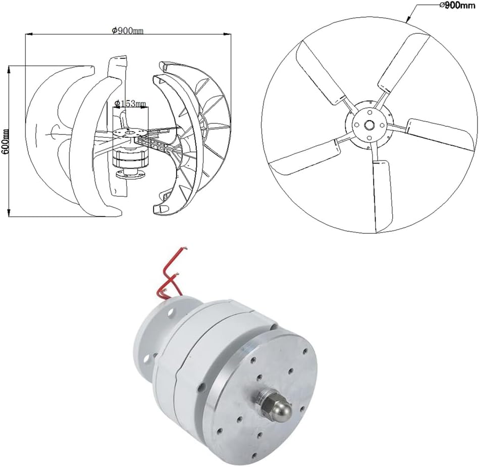 12V,BAOJUHUIKANG 12V 24V 48V 3000W Wind Turbine Kit, 5 Blade Wind Power Generator W/Controller Portable Wind Power Turbine Generator for Home Camping