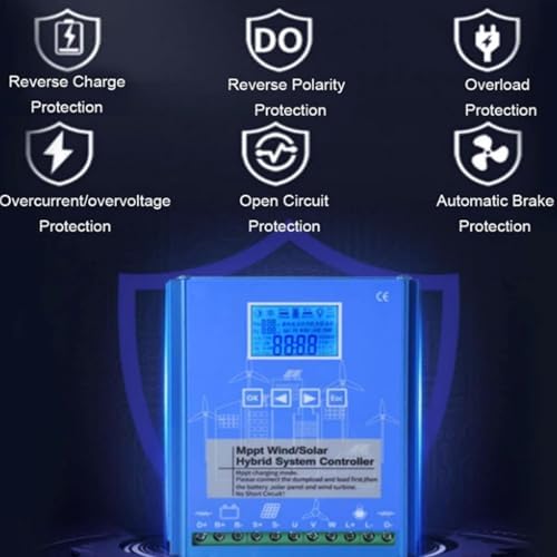 220V 12000W Wind & Solar Hybrid MPPT Charge Controller - 12V/24V/48V Automatic with Dump Load & LCD Display, Universal Off-Grid Solution for Wind & Solar Energy Management