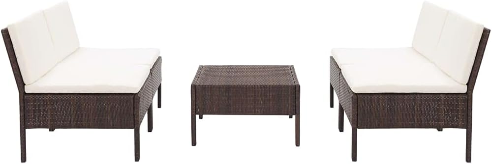 5 Piece Patio Sofa Set with Cushions Poly Rattan Brown,Patio Sofa Set: Modular Rattan Outdoor Sofa with Cushions for Relaxing and Entertaining Furniture Sets for Patio, Lawn & Garden