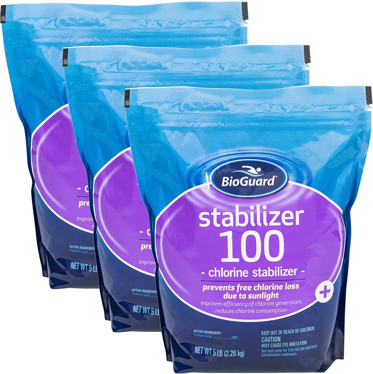 BioGuard Stabilizer 100, 5 lb, Pack of 3, Chlorine Stablizer, Prevents Sunlight-Induced Chlorine Loss