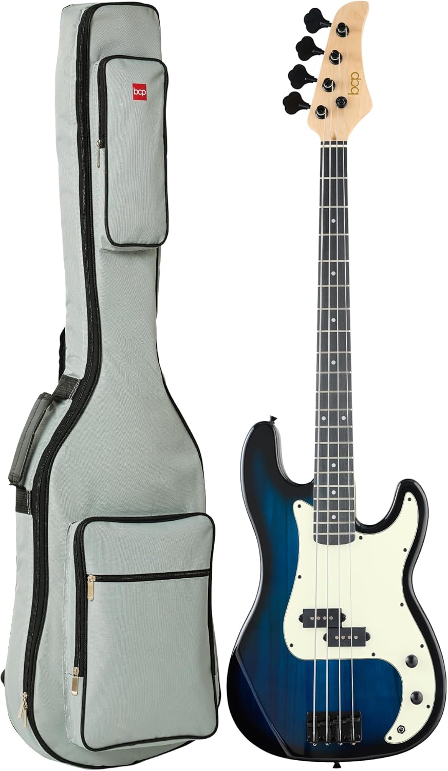 Best Choice Products Full Size Beginner 4-String Electric Bass Guitar, Wooden PB-Style Bass Starter Set w/Padded Carrying Case - Hollywood Blue/Mint