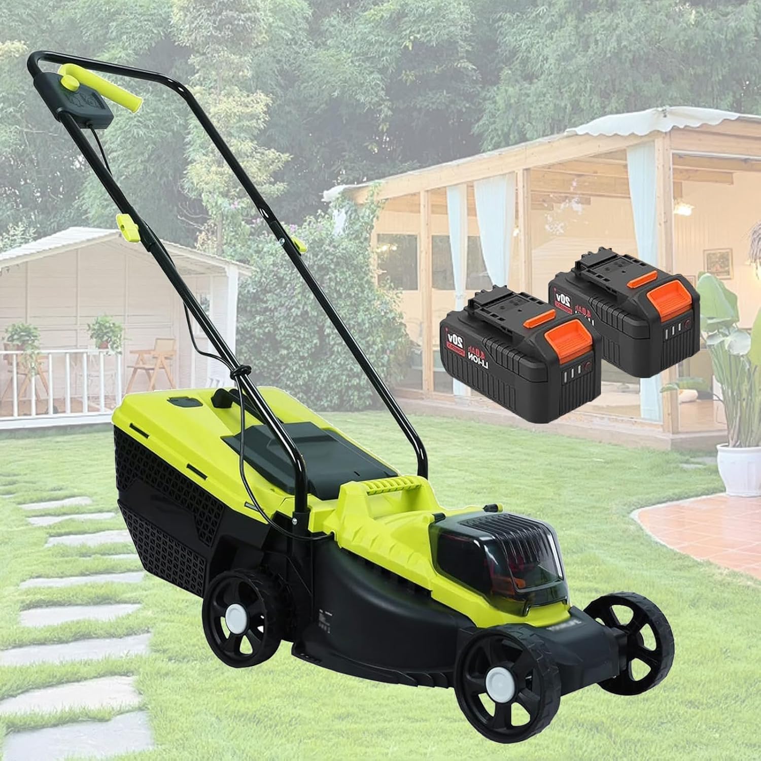 33cm Cordless Lawn Mower, 2X 20v 4.0ah Batteries, Adjustable Height 30-70mm, 45l Grass Box, Battery Lawn Mower for Lawns up to 600m²