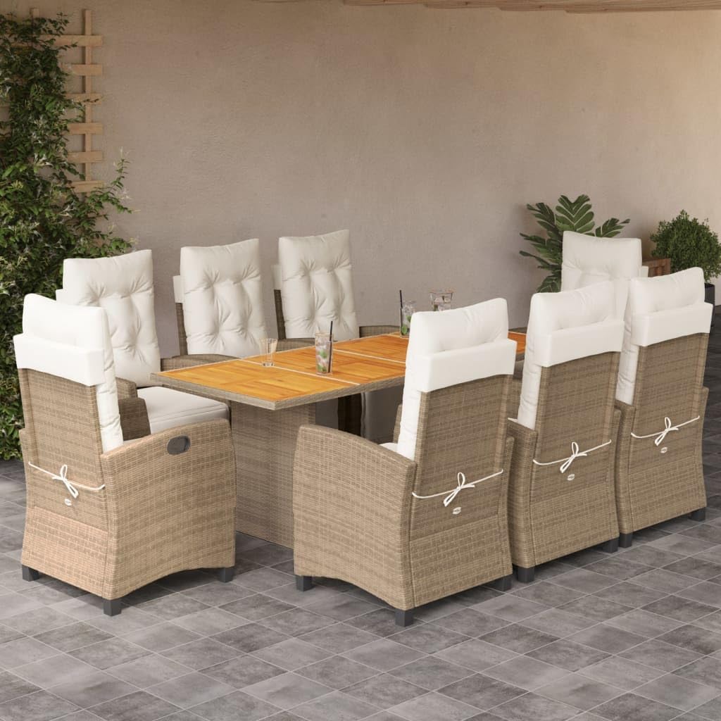 9 Piece Patio Dining Set with Cushions Beige Poly Rattan,Adjustable Rattan Dining Set with Cushions for Outdoor Relaxation Patio Furniture Sets, Outdoor Furniture Sets