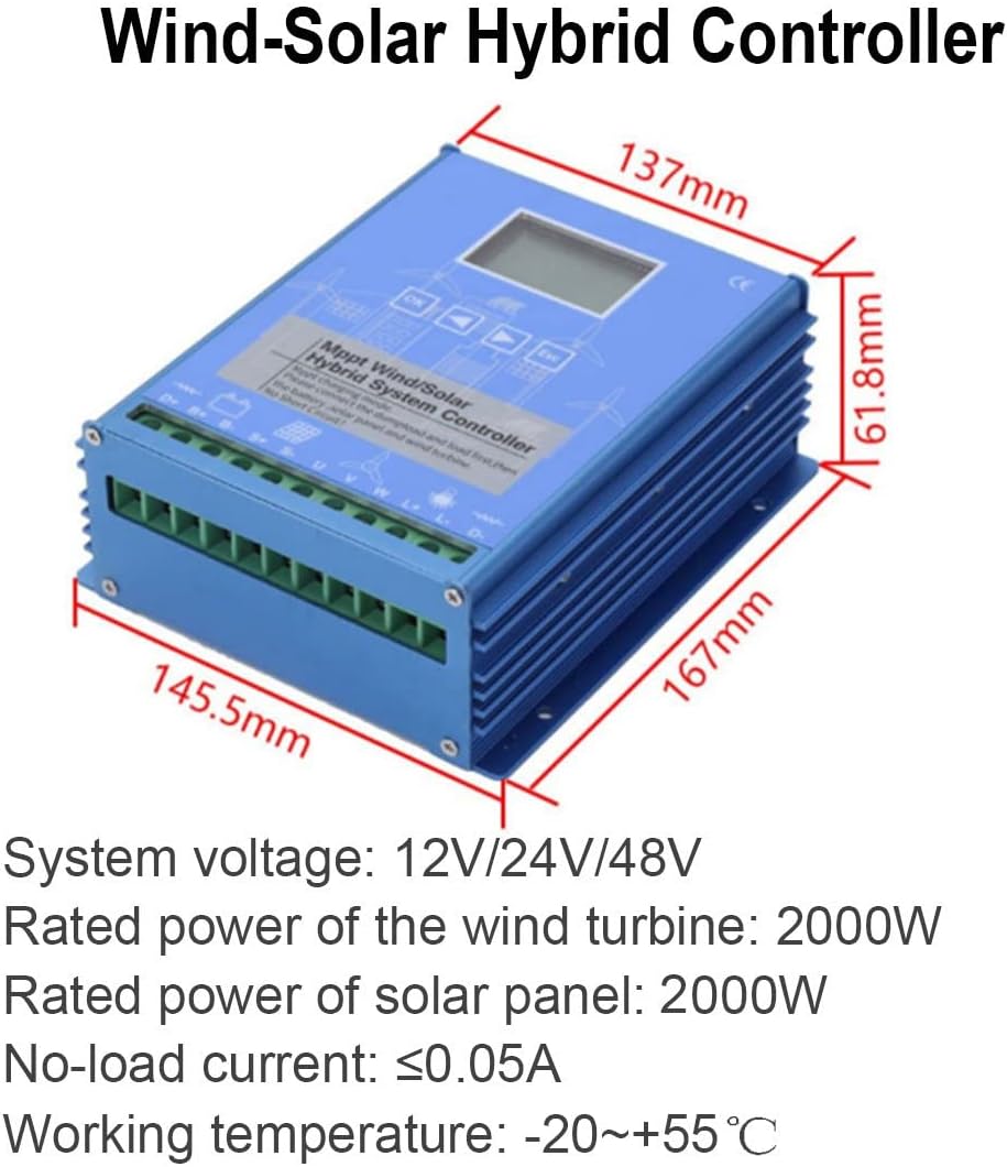 4000W Wind Solar Hybrid Controller, 12V/24V/48V LCD Display MPPT Boost Charging Multifunctional Wind Solar Controller,2000W Wind Turbine and 2000W Solar Hybrid MPPT Charge Boost,12V